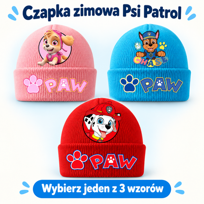 Czapki Psi Patrol: różowa Skye, niebieska Chase i czerwona Marshall