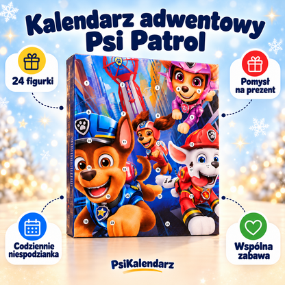 Kalendarz adwentowy Psi Patrol — 24 figurki, codziennie niespodzianka i wspólna zabawa. Wizualizacja produktu.